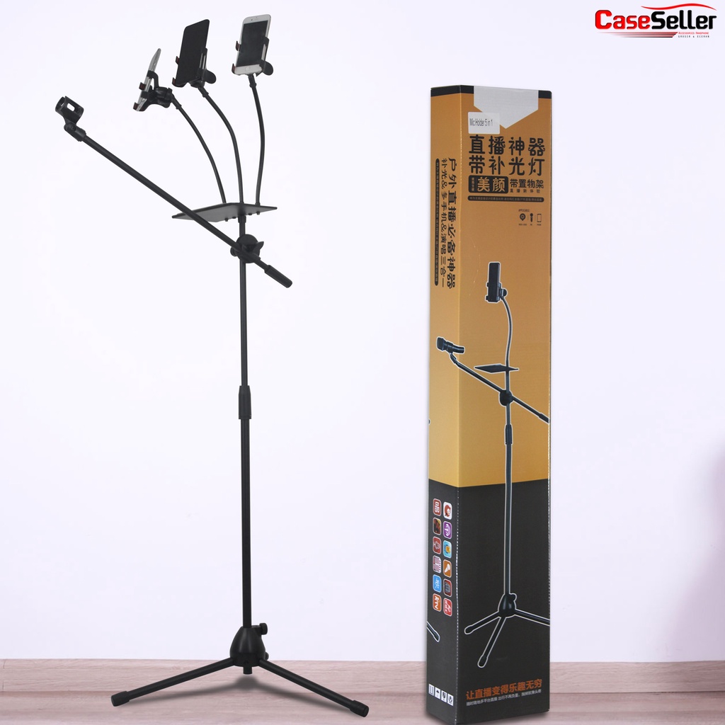 Stand Mic Microphone Degree Berdiri + Holder Hp 360 Recording Karaoke Free Phone Holder + Holder Hp Stand Mic Handphone | Mic Holder 5 in 1 Bahan Kuat Dan Bisa Di Sesuaikan