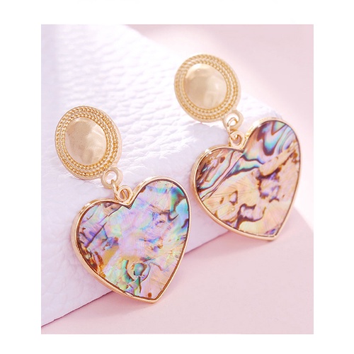 LRC Anting Tusuk Fashion Golden Shell Love Oval Alloy Stud Earrings A61242