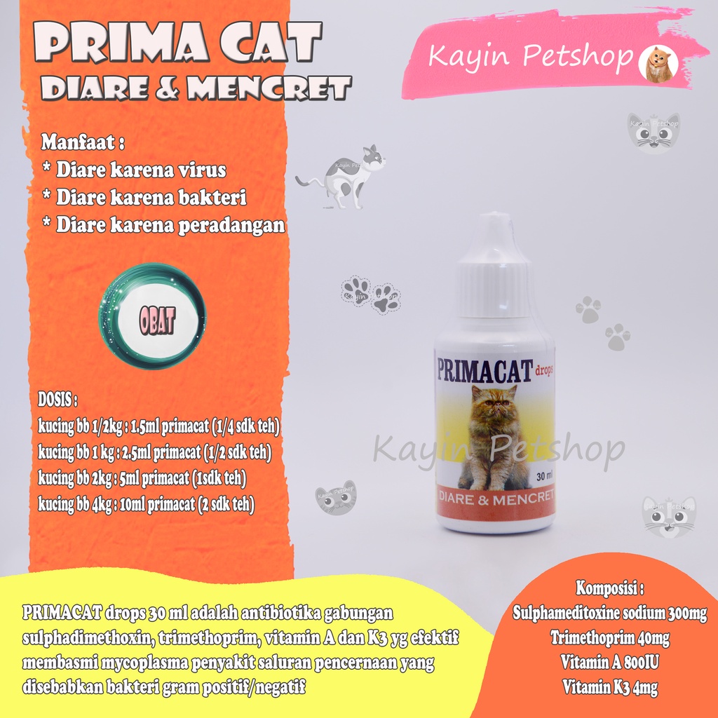 PRIMACAT 30ml - Obat Diare Dan Mencret untuk Kucing Kitten (obat kucing diare - obat kitten diare - 