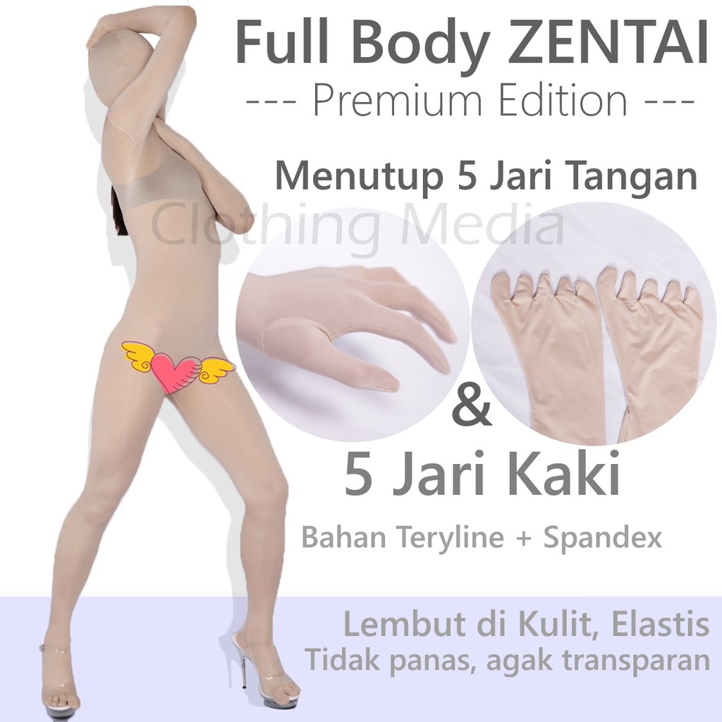 Full Body Zentai Premium Menutup 5 Jari Kaki dan Tangan Lembut Elastis Unitard Suit