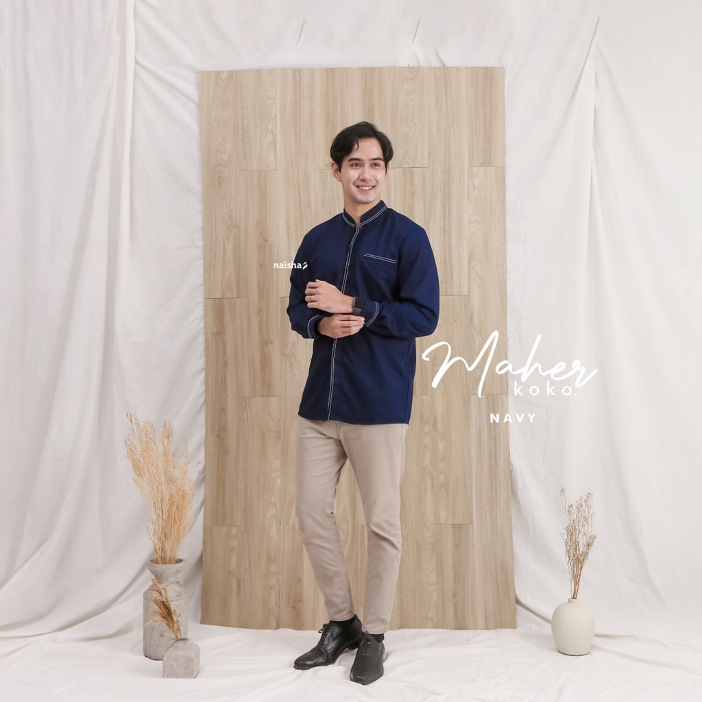 Naisha Baju koko pria maher lengan panjang Baju muslim pria dewasa