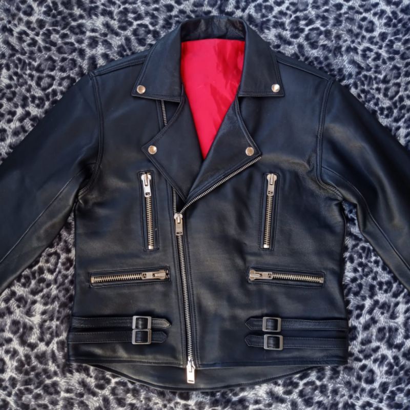 Jaket kulit domba asli/Jaket Ramones pria kulit anti gores
