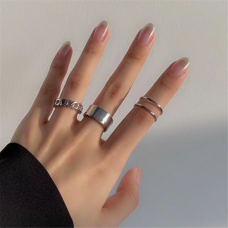 3 In 1 Cincin Teleskopik Bahan Titanium Steel Warna Silver Gaya Vintage Punk Untuk Pria Dan Wanita