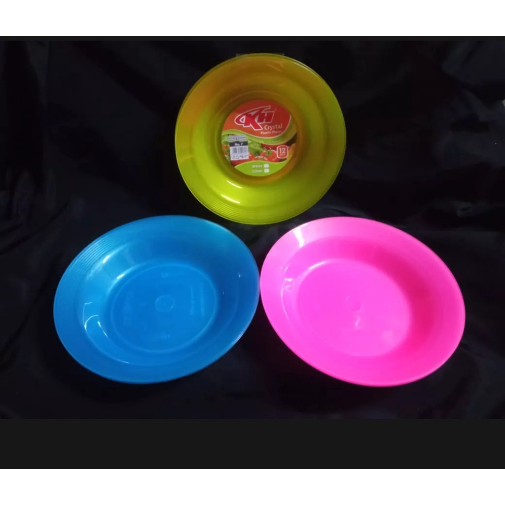 (1 LUSIN) Piring Kecil 7 inch Plastik - Piring  Crystal Warna KH