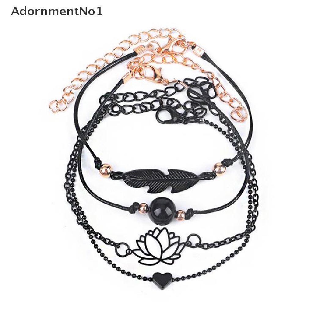 (AdornmentNo1) 4pcs / set Gelang Tangan Rantai Gaya Boho Motif Bulu / Bunga Teratai / Geometri Untuk Wanita