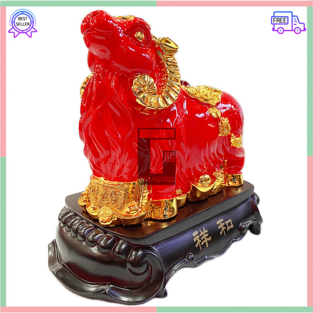 Patung Pajangan Hiasan Shio Kambing Kado Imlek Hoki Rejeki 12 Zodiak Fengshui Lucky Emas Gold Resin