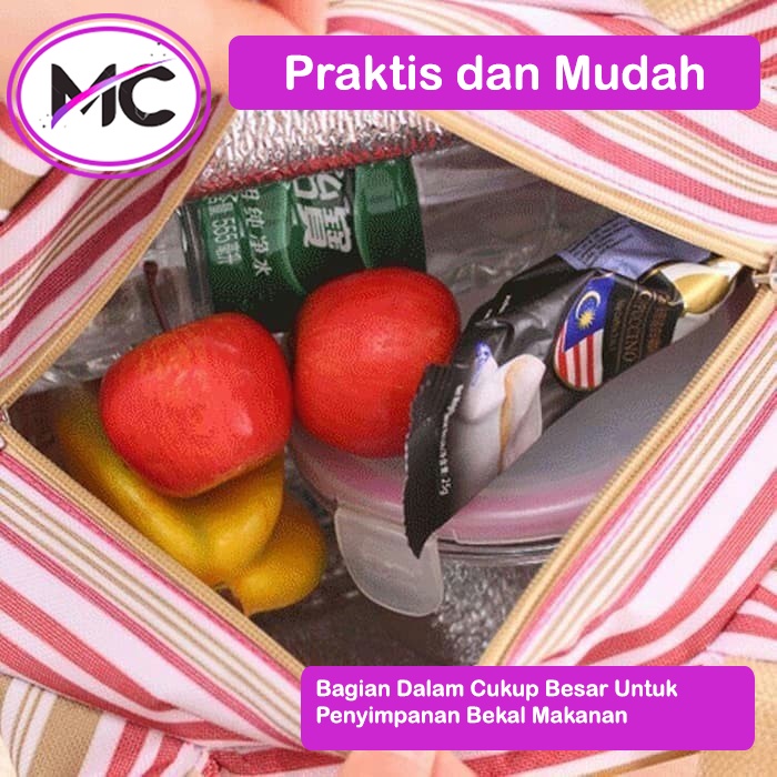 Tas Bekal Makanan Lunch Bag Besar Tahan Panas Anak Dewasa Motif Salur Murah Kotak Tempat Penyimpanan Peralatan Makan Coller Bag