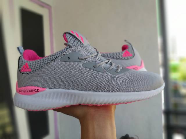 Sepatu Adidas Alphabounce 2.0 Grey Pink Import Vietnam Premium Sneakers Running Senam Fitnes Kado