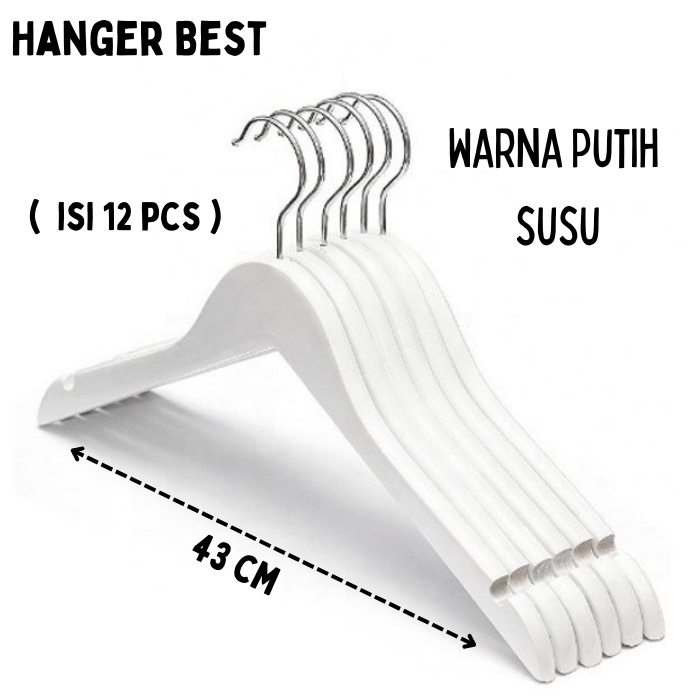 Hanger Kayu Putih / Natural Dewasa Gantungan Baju Distro 1 Lusin Hanger Kayu Display Pakaian Gantungan Baju Murah ( 12 Pcs)