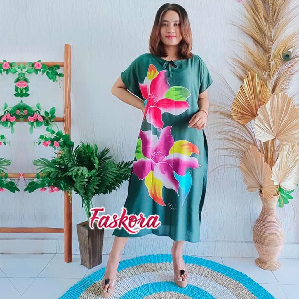 Daster Jumbo ld 140 Big Size Baju Tidur Wanita Dewasa Daster Bali Panjang Polos Lukis Bunga