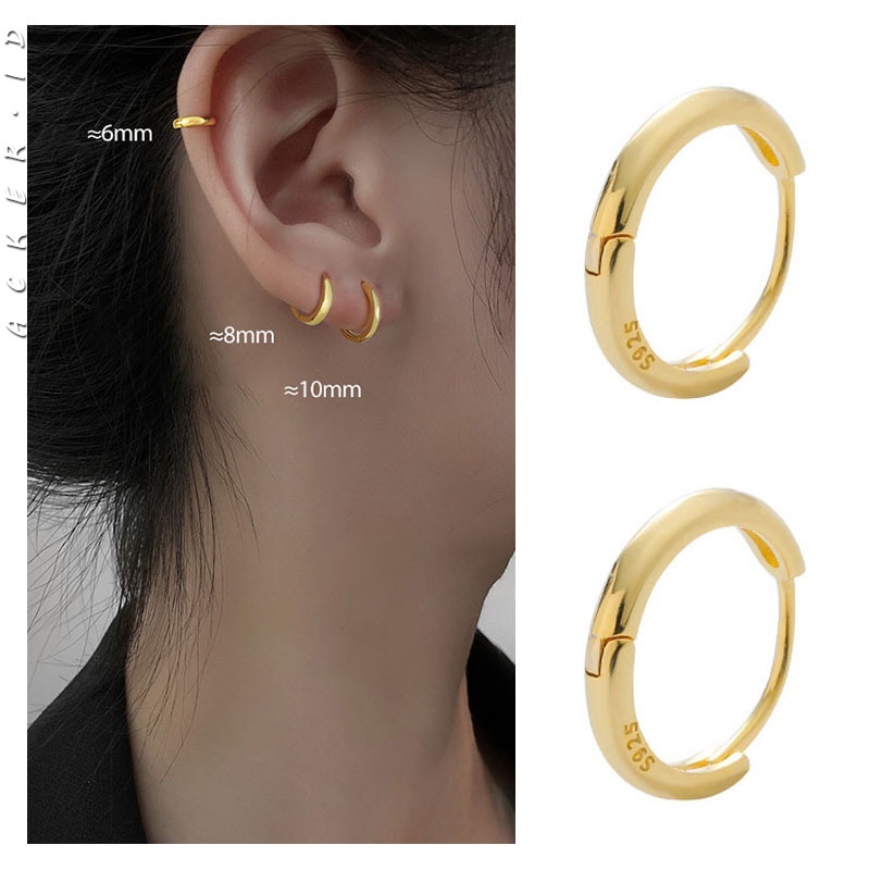 [ACKER] Aksesoris Anting Hoop Perak Minimalis Bulat Anting-Anting Wanita 6 Mm/8 Mm/10 Mm/12 Mm Huggie Korea Hadiah Sederhana Telinga