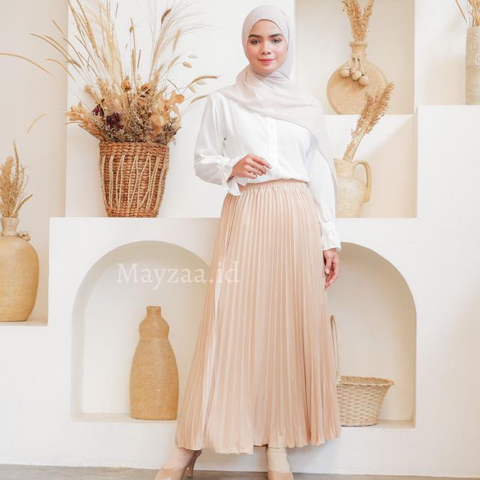 Rok Plisket Premium Cream / Rok Plisket Murah / Rok Plisket Panjang By Besti Olshop