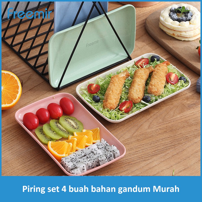 freemir Set 4 pcs Piring Makan Kotak 21 cm Wheat Straw Square Plate Warna Warni Set 4 Pcs-1