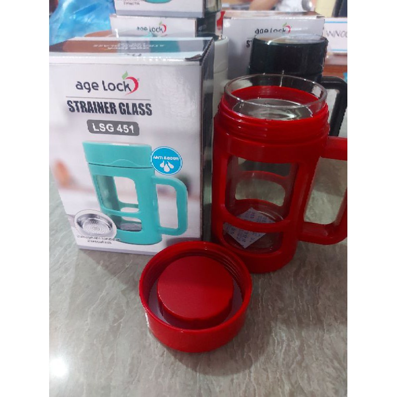 Strainer Glass [450 ml] AGE LOCK LSG 451/ Gelas Strainer Botol Minum + Saringan Anti Bocor