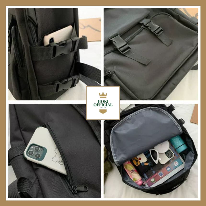 [COD] Tas Wanita Kapasitas Besar Tas Sekolah Kuliah Tas Pria Ransel Backpack Pria Warna Hitam Ada Slot Laptop Muat Banyak HokiOfficial