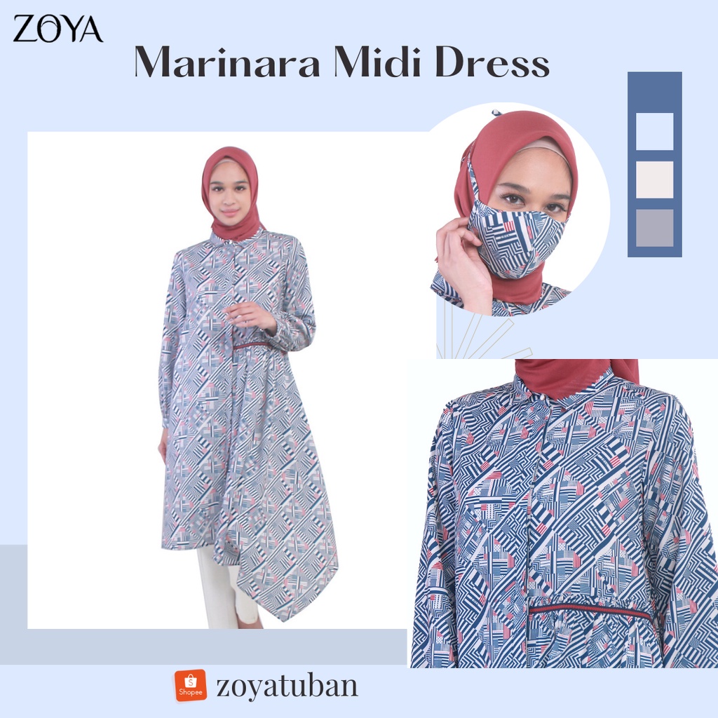 Zoya Marinara Atasan Dress Midi Gamis Navy