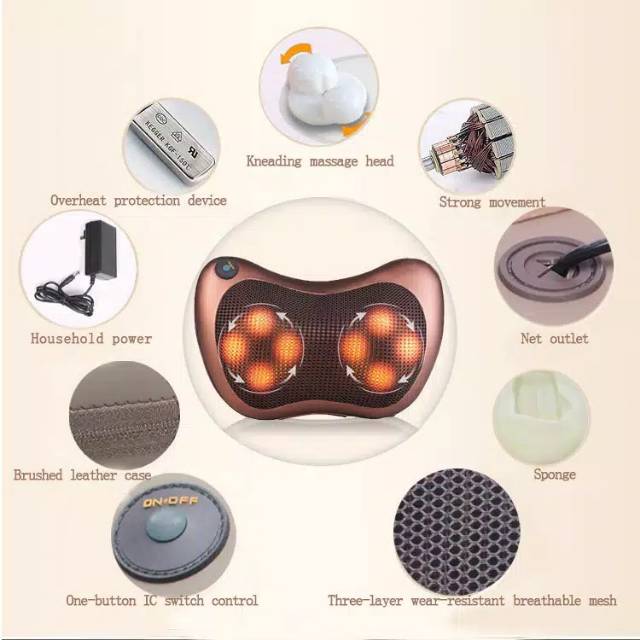 MPro Alat Pijat - Shiatsu Leher - Bantal Pijit CAR Massage Pillow Paha Heat Neck 8 head 1 &amp; 2 Tombol jnp