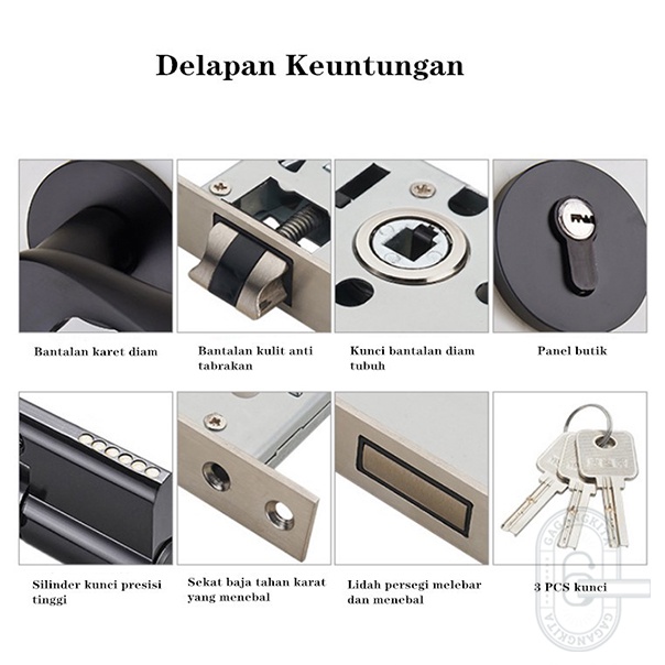 Gagang Pintu 1set siap pasang, Gaya Eropa Handle Lock Door Bedroom Living Room Mechanical Anti-Theft Security Mute