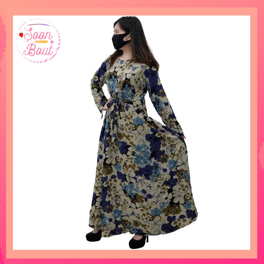 Gamis/Dress Panjang Wanita/ Busui Motif Bunga Terbaru Outfit Kekinian