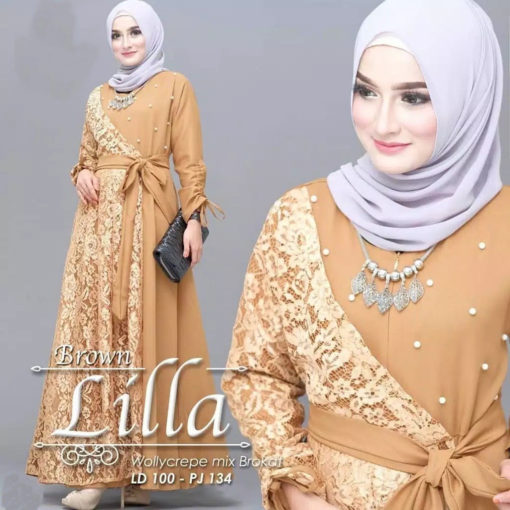 MRA-Gamis Brokat Tille Mutiara Dress Brokat Terbaru Gamis Brokat Lebaran Gamis Syar'i lilla