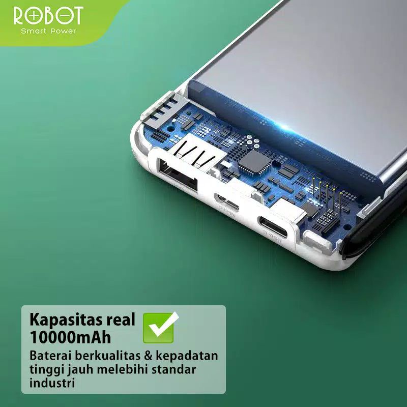 PowerBank ROBOT 10000mAh RT180 Dual Input Port Type C &amp; Micro USB - Garansi Resmi 1 Tahun