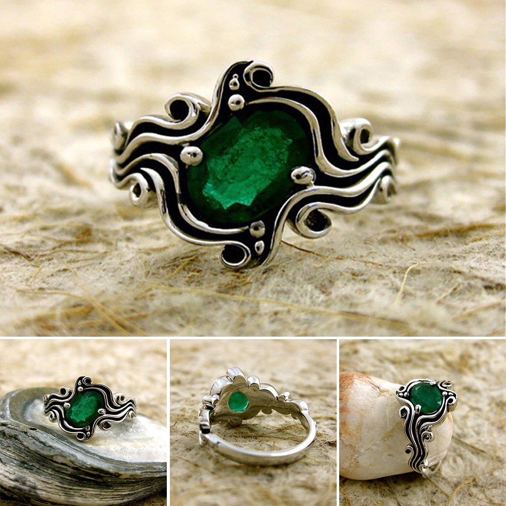 Hu Hu Hu Hu Hu Alat Bantu Pasang Kacamata♡ Cincin Wanita Hias Sapphire / Emerald Imitasi Gaya Vintage Untuk Pertunangan