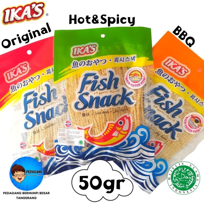 Ika's FISH SNACK 50gr Original Hot &amp; Spicy BBQ / Ikas Snack Ikan 50 gr