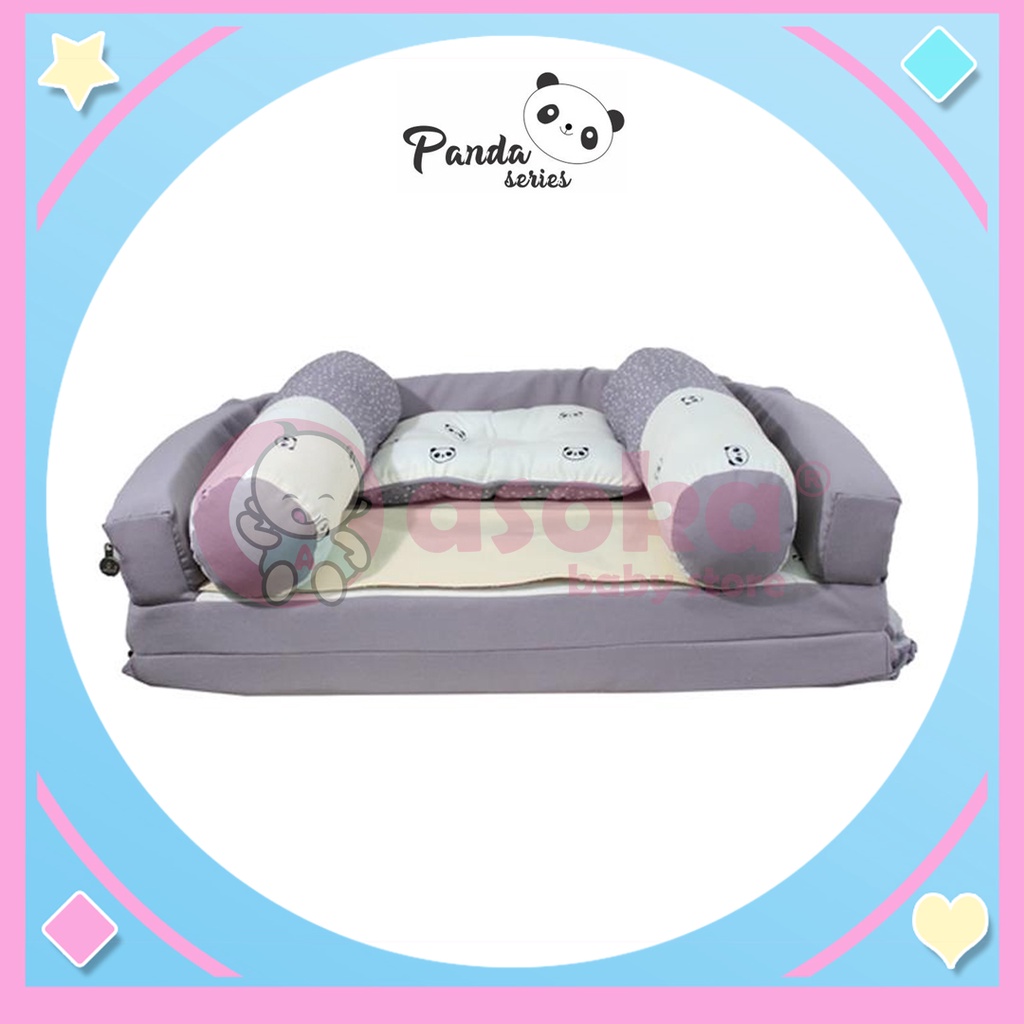 Omiland Kasur Bayi Lipat Oval Bumper Panda Series + Kelambu Panda Series OBK5311 ASOKA