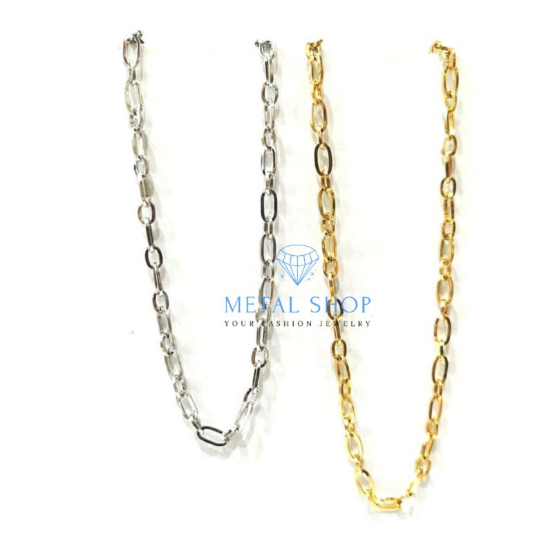 Kalung titanium warna emas model nuri pipih panjang 45cm