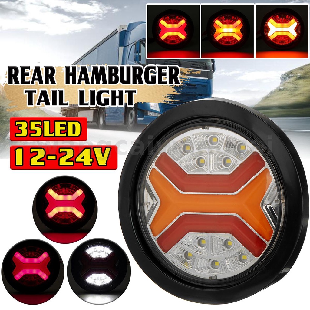 2 x 12V 24V LED Lampu Putar Dinamis Dinamis Untuk Truk Trailer Traktor Lampu Ekor Bulat Lampu Sinyal