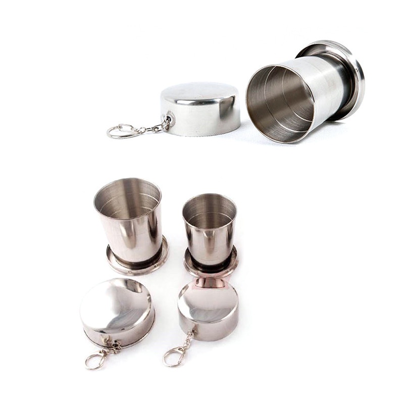 【COD】 TaffSPORT ~ Gelas Lipat Stainless Steel` Gantungan Kunci Cangkir` 3 Section Fold Mug