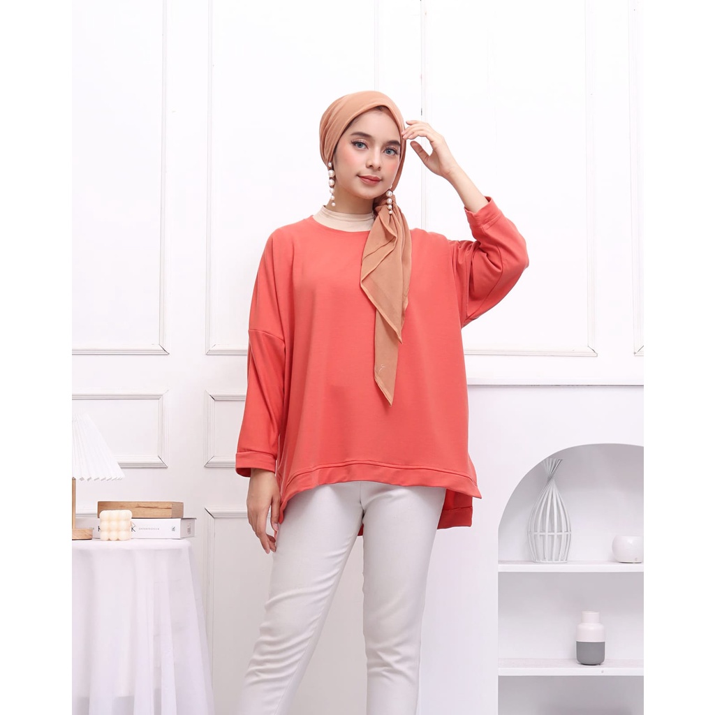 ATASAN BLOUSE WANITA BATWING JUMBO BIGSIZE OVERSIZE BABYTERRY SPANDEX - 1780-Brick Bata