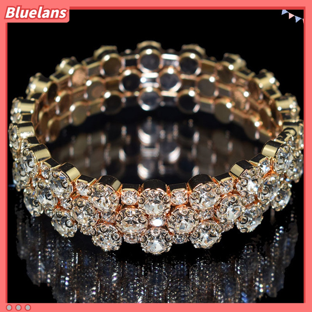 Bluelans Gelang Bangle Cubic Zirconia Multi Baris Untuk Wanita