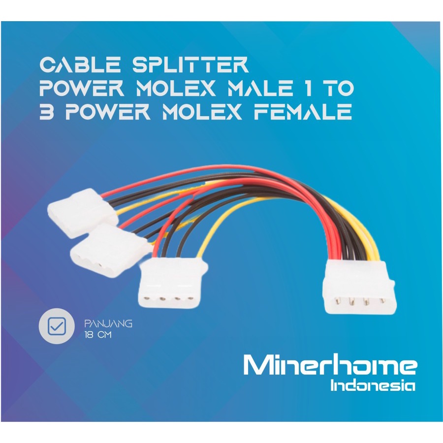 Kabel Splitter Molex 4pin male to Triple 3 Molex 4pin Female Extension