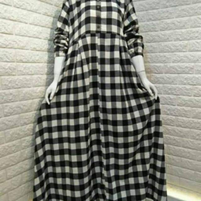 Maxi dress glanel katun kotak jumbo Bigsize ld 130