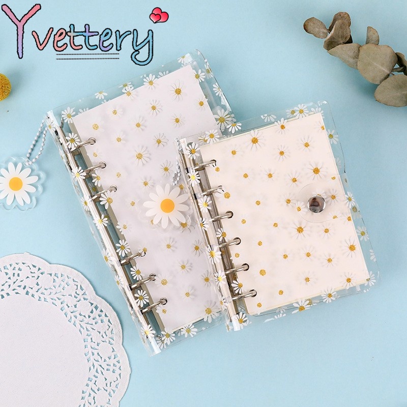 

COD❤️A5/A6 Daisy PVC Binder Cover Budget Planner dan Clear Binder Pockets Organizer yy