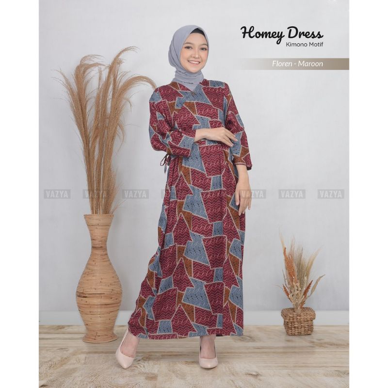 Homey Long Dress Kimono Motif