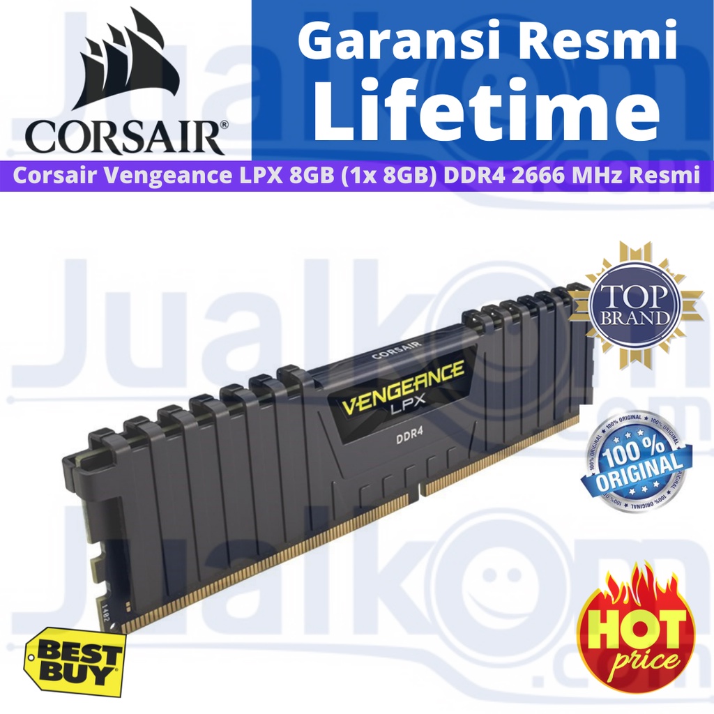 Ram Corsair Vengeance CMK8GX4M1A2666C16 LPX Memory 8GB (1x8GB) DDR4 PC2666 Resmi