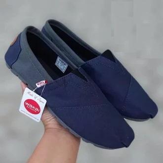 SEPATU PRIA WANITA WAKAI SLIP ON WARNA NAVY ABU  | GRADE A+ |  SEPATU MURAH | SEPATU MODEL TERBARU |