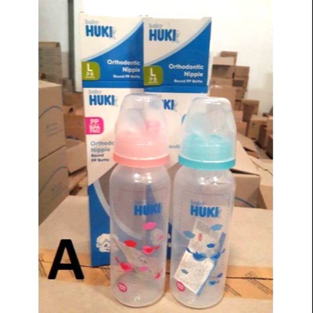 Botol susu bayi Huki PP BP 240 ml karakter dot gepeng bpa free spongebob #332 #334