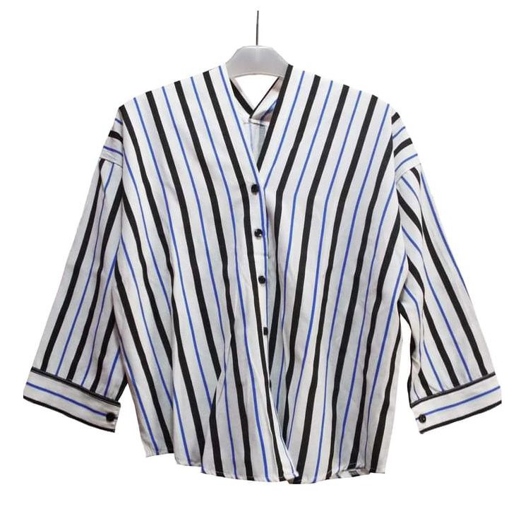 Kemeja V neck wanita katun salur , Nagita salur