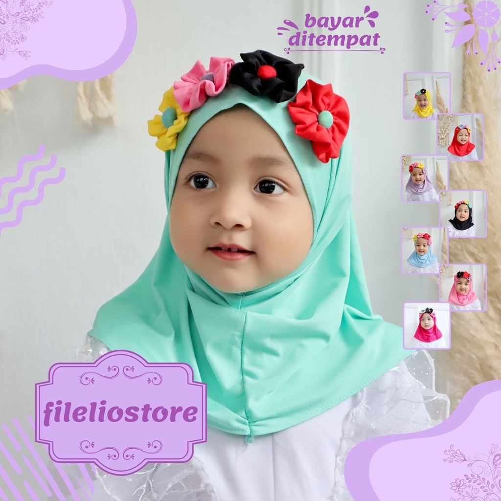 Jilbab Anak Bayi Perempuan Bunga Empat / Hijab Anak Baby Lucu Murah / Kerudung Anak Bayi