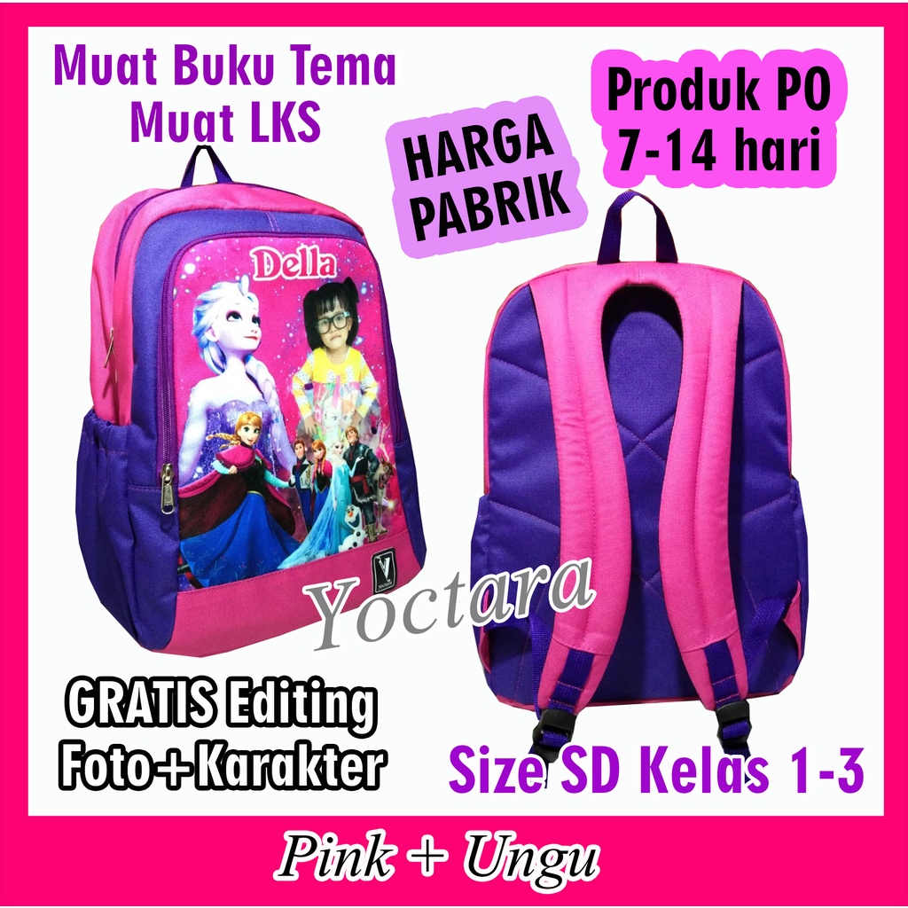 Yoctara | Tas Anak Pakai Foto, Nama, Karakter Frozen untuk SD Kelas 1-3 (T38+ )