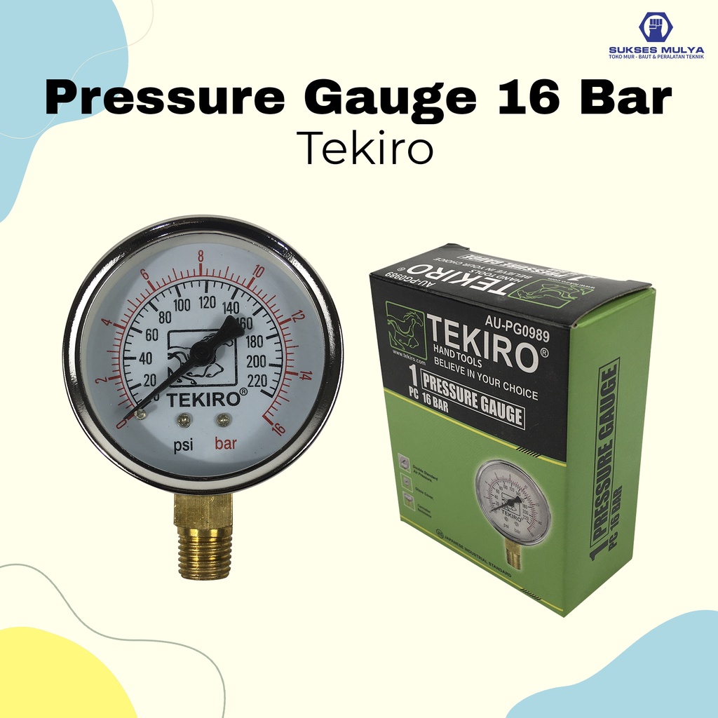 Tekiro Pressure Gauge 16 Bar Manometer 16 Bar Alat Ukur Tekanan Angin Pressure