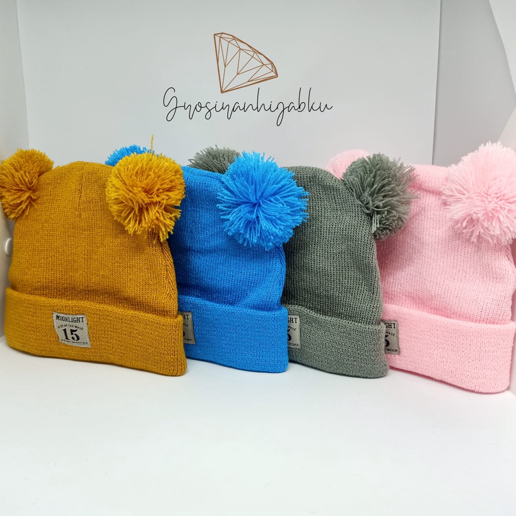 kupluk anak moonlight pompom / kupluk bayi moonlight pompom