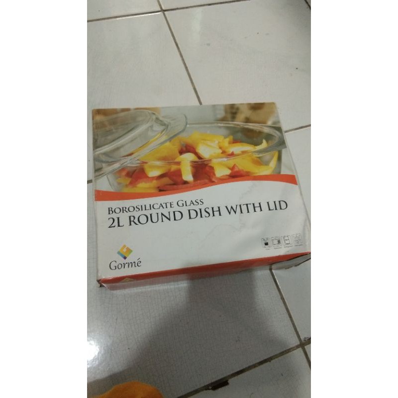 borosilicate glass gorme 2L round dish with LID