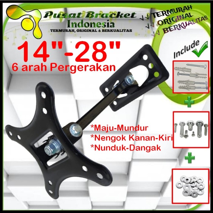 Bracket Tv Monitor Lengan 14&quot; s/d 28&quot; 6arah Fleksible PBI.SWKNM-006