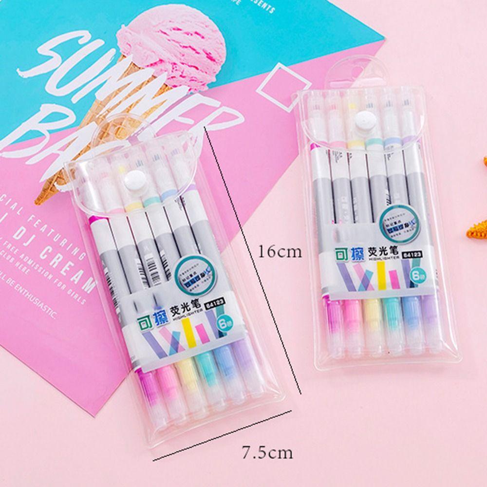 R-flower 6PCS/Set Stabilo Pen Set Good-looking Permen Warna Graffiti Dihapus Stabilo Alat Tulis Pena Warna Kepala Ganda