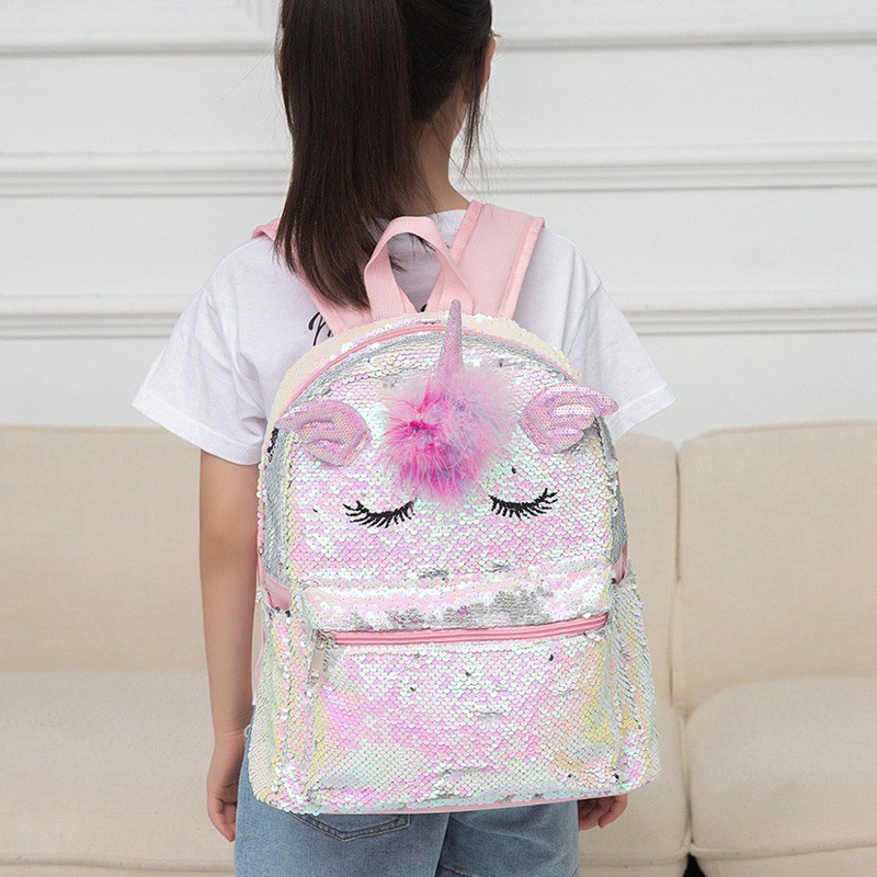 Tas Ransel Bulu Sequin Unicorn TRU031 backpack anak perempuan sd