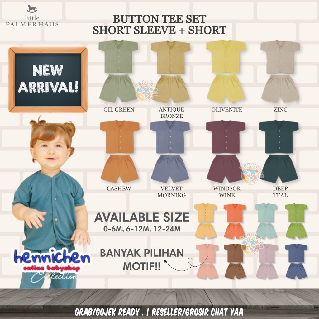 PROMO 7.7 PROMO BAJU LEBARAN WARNA TERLENGKAP Little Palmerhaus Button Tee Set Setelan piyama anak  setelan pendek anak  0 - 24 Bulan